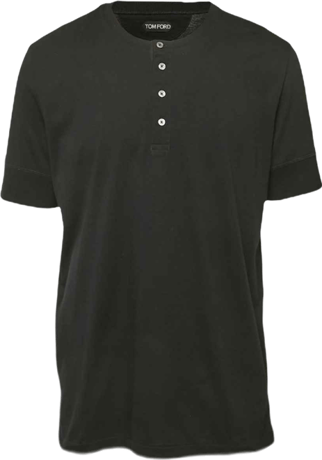 Men's Black Cotton Knit Henley Neck T-Shirt