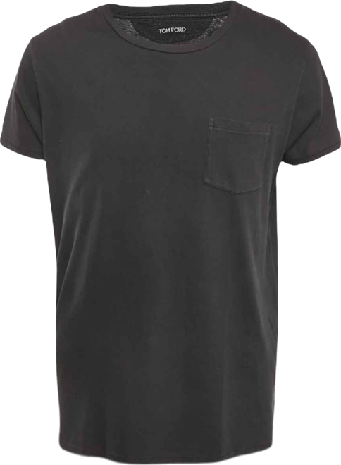 Men's Black Cotton Knit Front Pocket Crew Neck T-Shirt