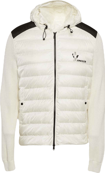 Men's White Logo Print Cotton Knit And Quilted Nylon Down Jacket