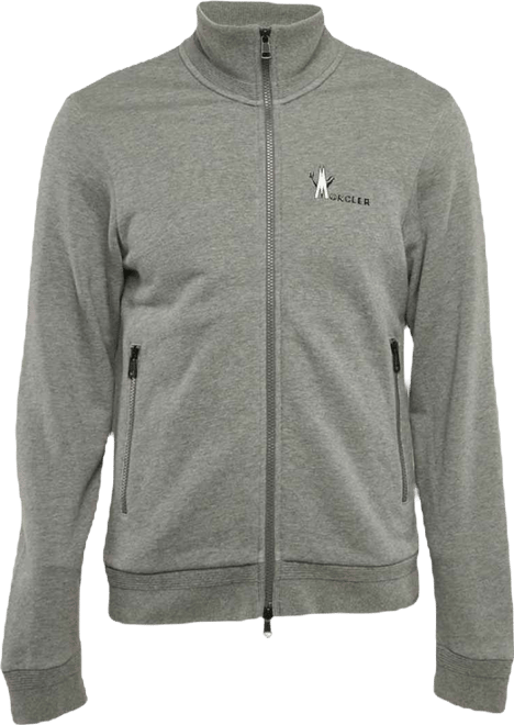 Men's Grey Logo Print Cotton Knit Zip-Up Jacket