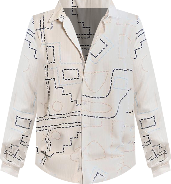 Men's Off-White & Navy Blue Thread-Lines Shirt