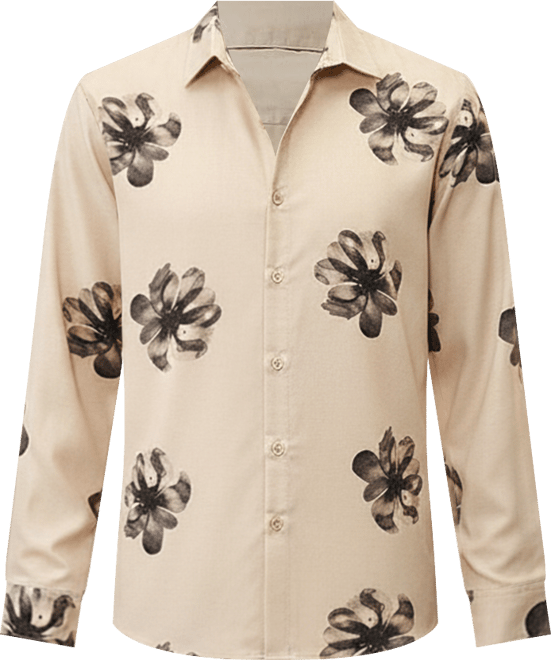 Men's Ecru Beige & Midnight Black Withering Flora Imprint Shirt