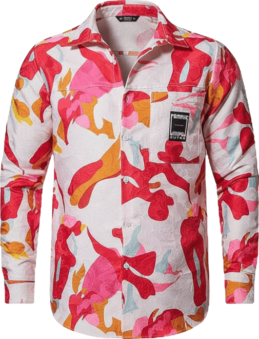 Men's Cream White & Scarlet Red Floral-Tactile Relaxed Shirt