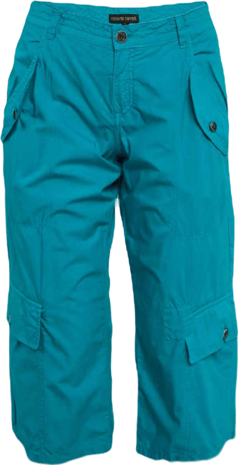 Women's Blue Cotton Cargo Bermuda Shorts