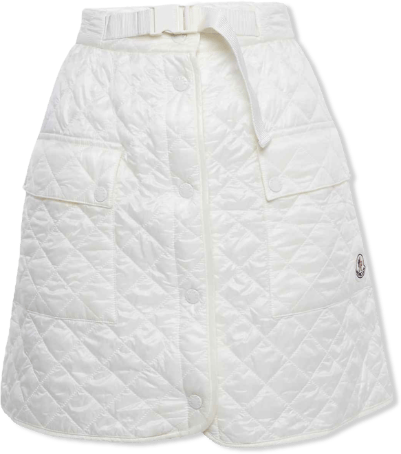 Women's White Nylon Quilted A-Line Mini Skirt