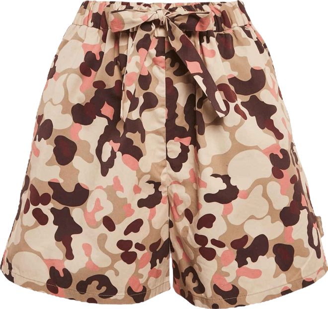 Women's Beige Camouflage Print Cotton Shorts