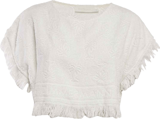 Women's Palm Tree Terry Cotton Fringed Crop Top