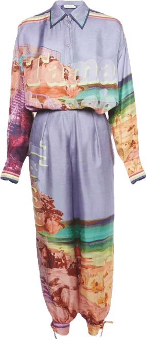 Women's Multicolor Printed Silk Pyjama Pant & Shirt Set