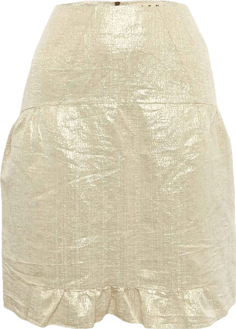 Women's Gold Silk Blend Lurex Mini Skirt