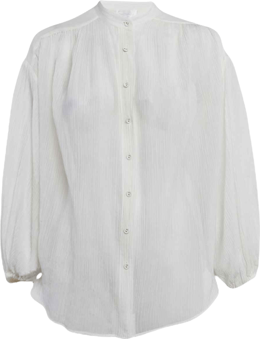 Women's White Crinkle Cotton Voile Loose Fit Shirt