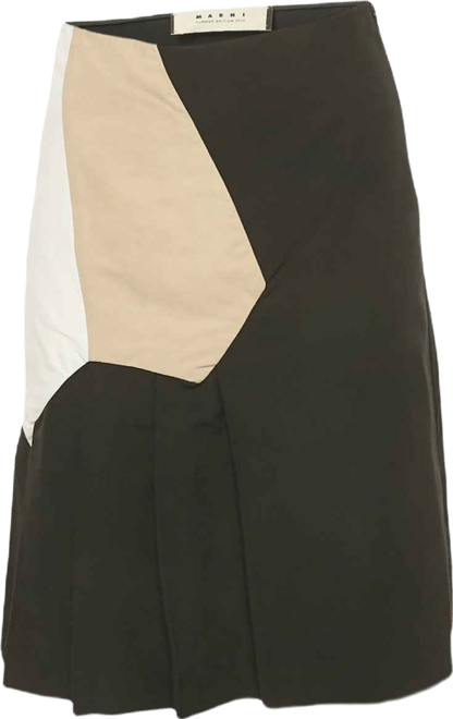 Women's Black Cotton Blend Pleated Knee Length Skirt