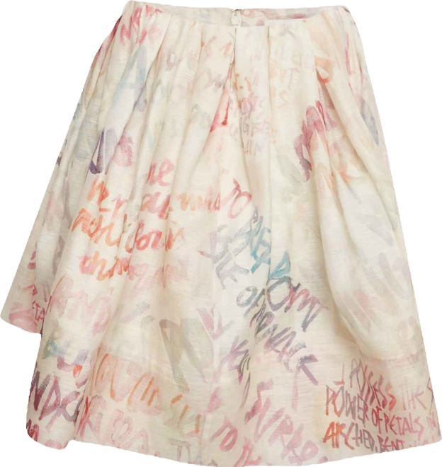 Women's Cream/multicolor Logo Print Linen And Silk Flared Mini