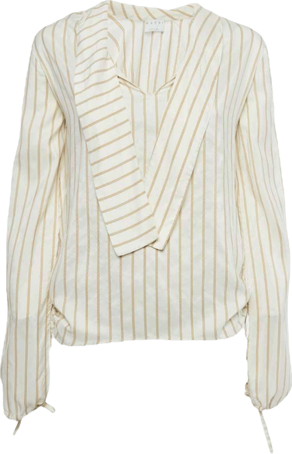 Women's Cream Stripe Silk Neck Tie-Up Detail Blouse