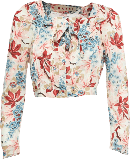 Women's Multicolor Floral Print Cotton Tie-Up Detail Blouse