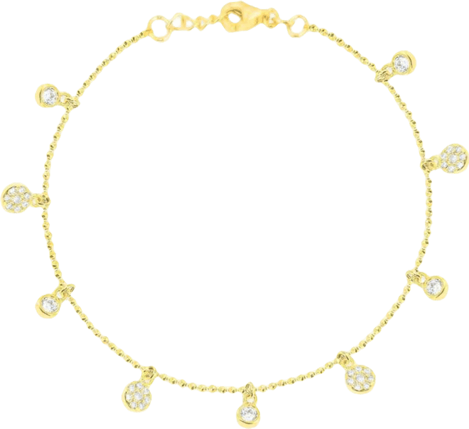 Bezel Set Layering Bracelet with Silver Gold Plated and Cubic Zirconia Ball Chain Adjustable