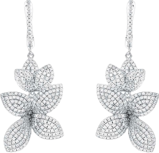 Cubic Zirconia Clear Abstract Flower Motif Drop Earrings