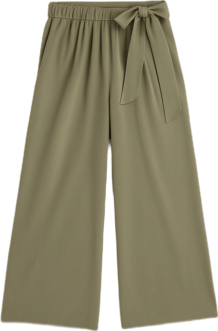 Women's Pleated Wide-Leg Pants with Waist Tie