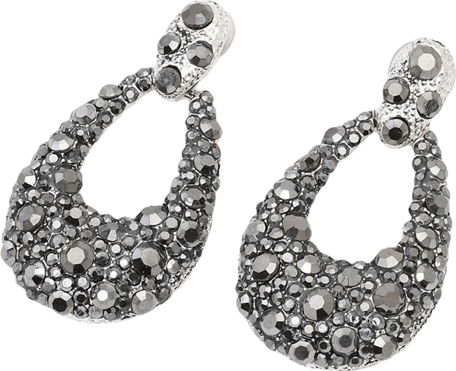 Women's Silver Embellished Cluster Teardrop Earrings