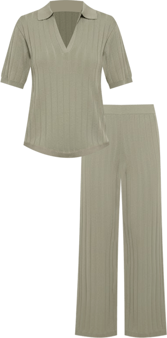 Women's Yulissa Wide Ribbed Pant Set.