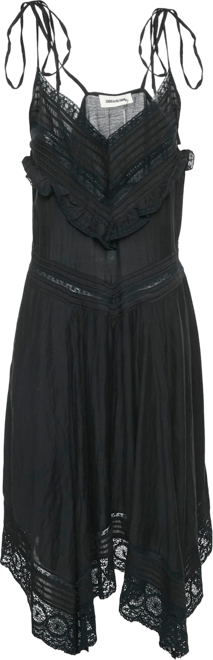 Women's Black Lace Trim Rilli Cotton Asymmetric Midi Dress