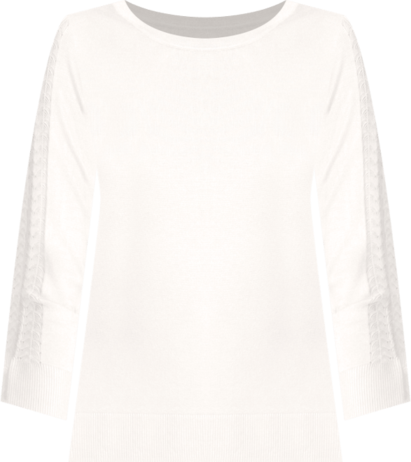 Petite Pointelle-Sleeve Crewneck Sweater