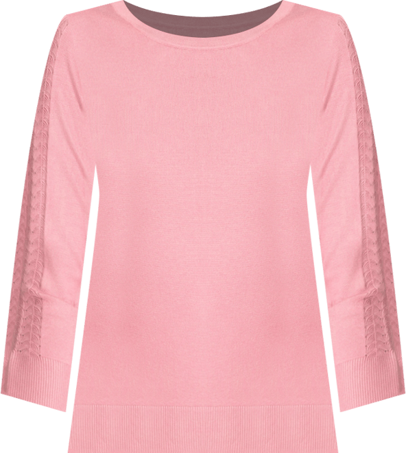 Petite Pointelle-Sleeve Crewneck Sweater