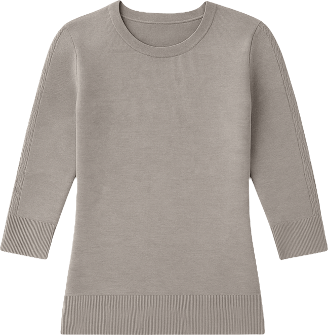 Petite Pointelle-Sleeve Crewneck Sweater