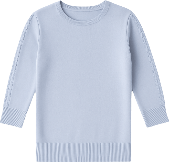 Petite Pointelle-Sleeve Crewneck Sweater