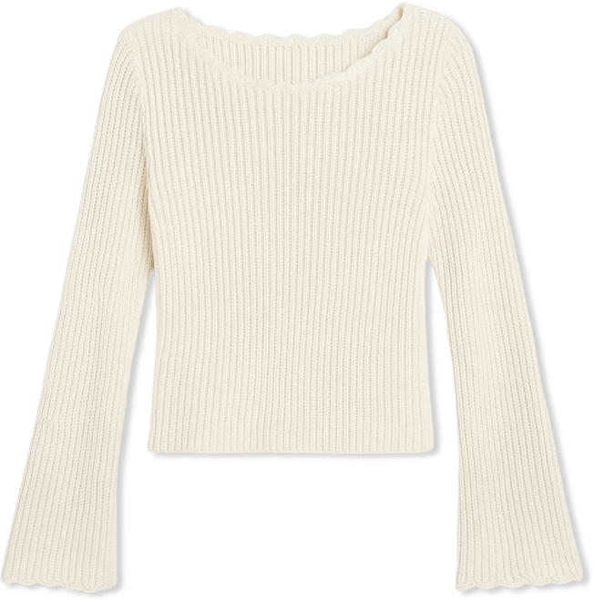 Petite Scalloped-Trim Bell-Sleeve Sweater, Macy's Exclusive