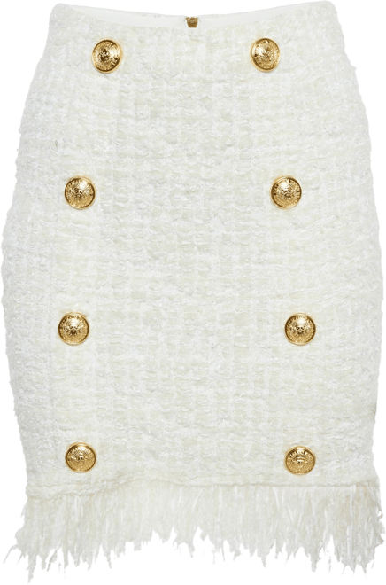 Women's White Tweed Button Detail Pencil Skirt