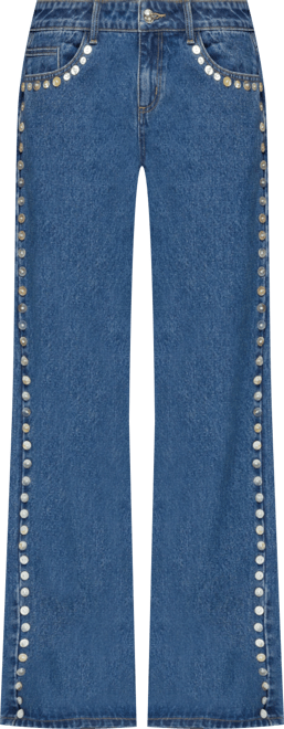 Women's Iridescent Button Low Rise Baggy Jeans