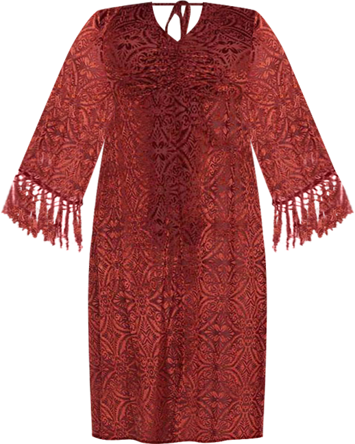 Plus Size Fringed Long Bell Sleeved Ruched Maxi Dress