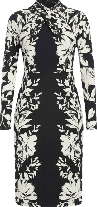 Women's Long-Sleeve Criss-Cross Neck Midi Dress