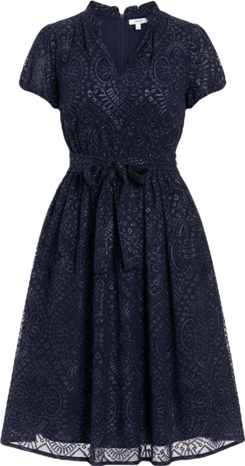 Women's Bubble Sleeve Elastic Waist Midi Dress