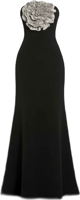 Women's Strapless Crepe Trumpet Gown with 3D Rhinestone