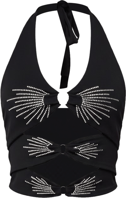 Women's Lettie Rhinestone Cut Out Halter Top