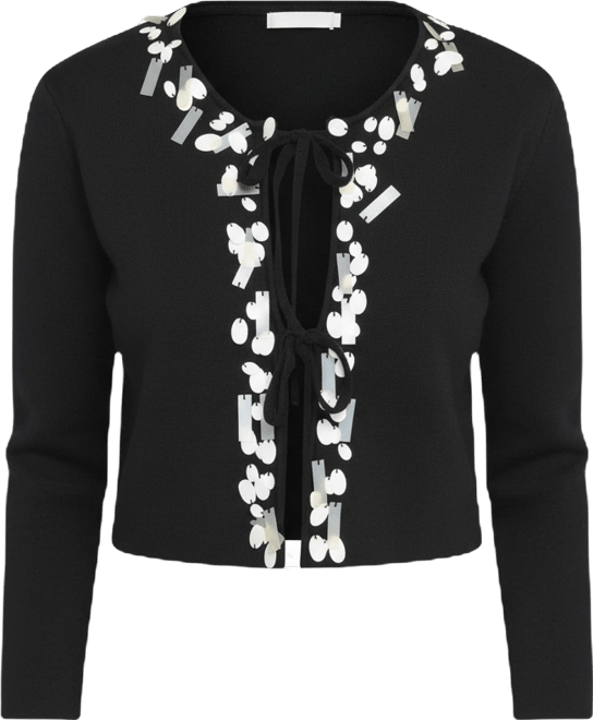 Women's Sequin Tie Front Cardigan Embroidered Sweater