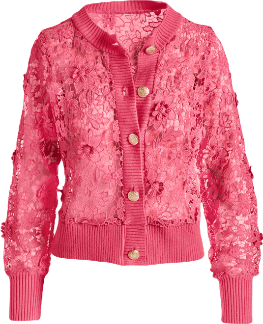 Button Front Lace Sweater Cardigan Primrose Pink | Boston Proper