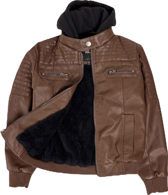 Boys Lined Pu Jacket With Knit Hood