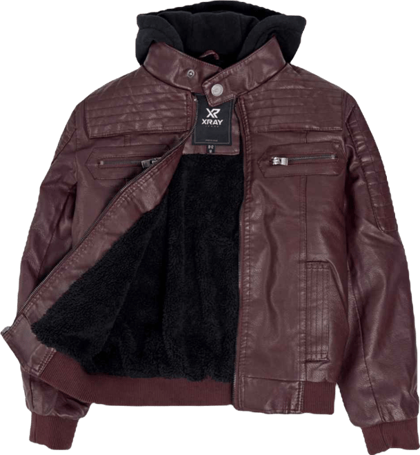 Boys Lined Pu Jacket With Knit Hood