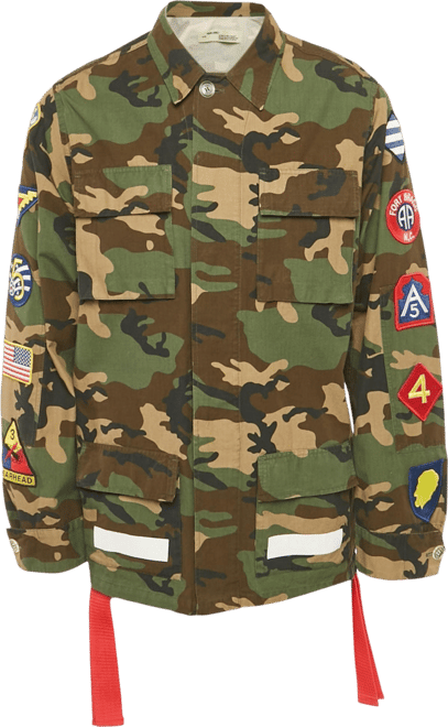 Men's Green Camouflage Print Patch Detail Utility Jacket