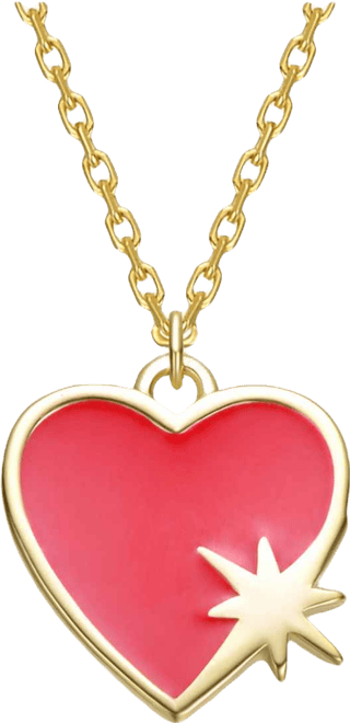 Teens Plated with Enamel Heart & Starburst Design Pendant Necklace