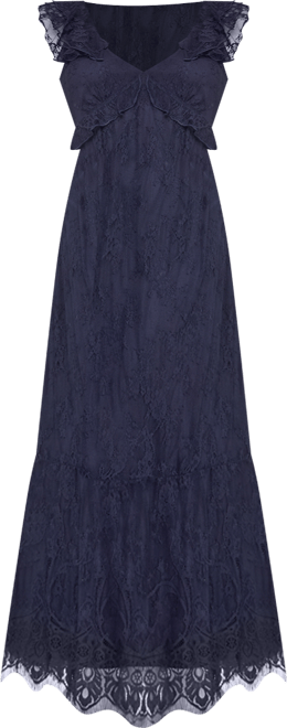 Juniors' V-Neck Ruffle Bust Lace Midi Dress