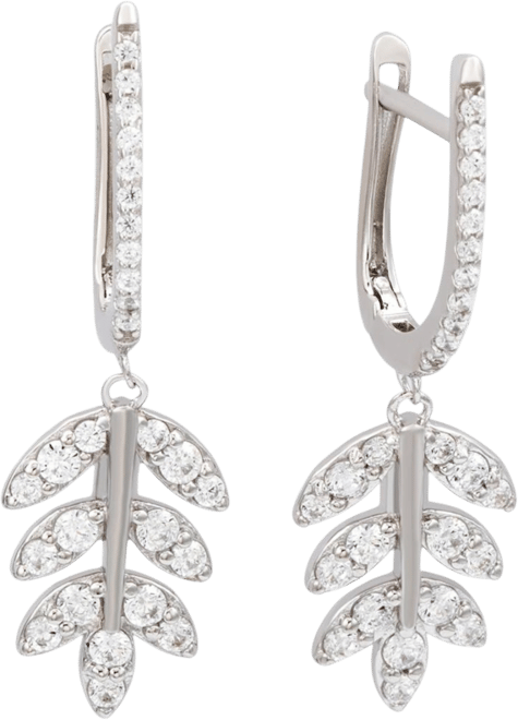Suzy Levian Sterling Silver Cubic Zirconia Feather Dangle Earrings