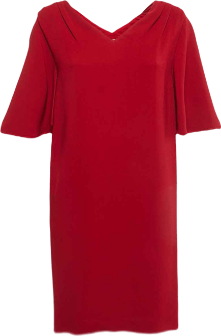 Women's Red Crepe Gathered Shoulder Shift Dress