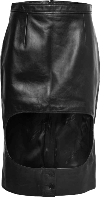 Women's Black Leather Cut Out Pencil Skirt