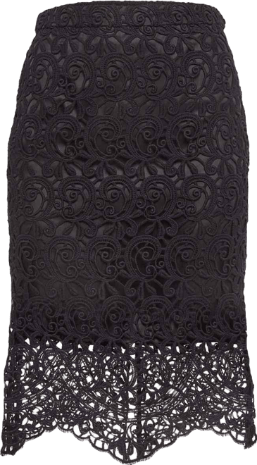 Women's Black Lace Pencil Midi Skirt