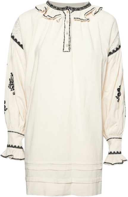 Women's Etoile Off White Embroidered Ruffled Oversized Top