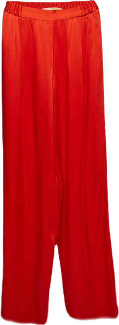 Women's Red Satin Straight Leg Trousers