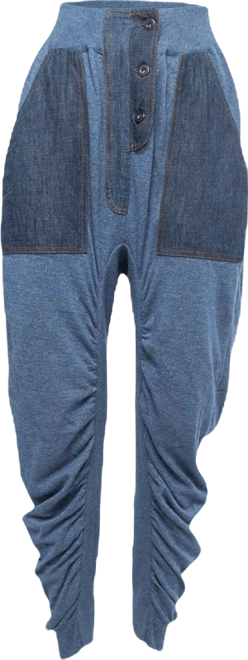 Women's Blue Knit Ruched High Pants